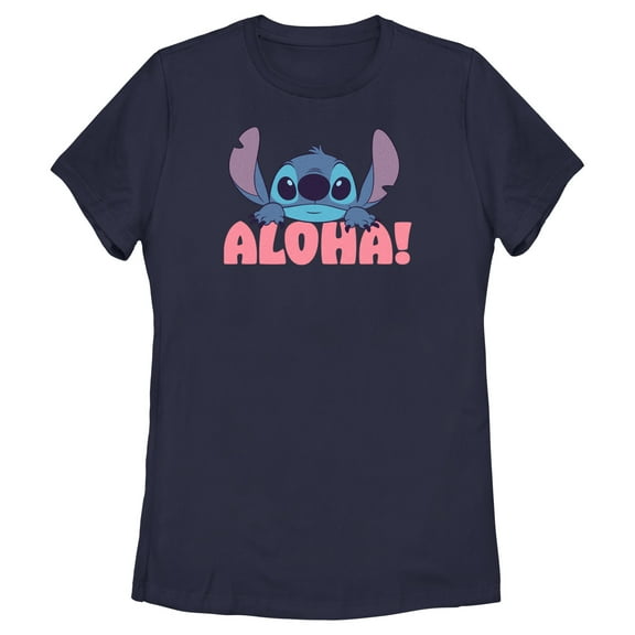 Women's Lilo & Stitch Aloha Stitch  Graphic Tee Navy Blue Medium