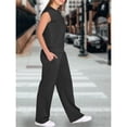 thumbnail image 4 of Traje Informal de Dos Piezas para Mujer, Cuello Alto, Pantalones Anchos, Ideal para Vacaciones y Viajes Negro M, 4 of 10