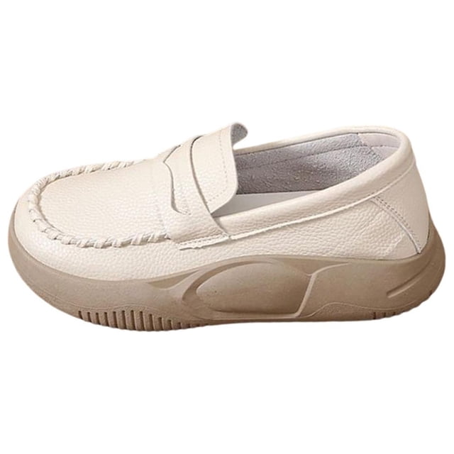 Zapatos informales para mujer, cómoda, suave, sin cordones, para ropa de calle, parte inferior gruesa para exteriores, trabajo beige 36