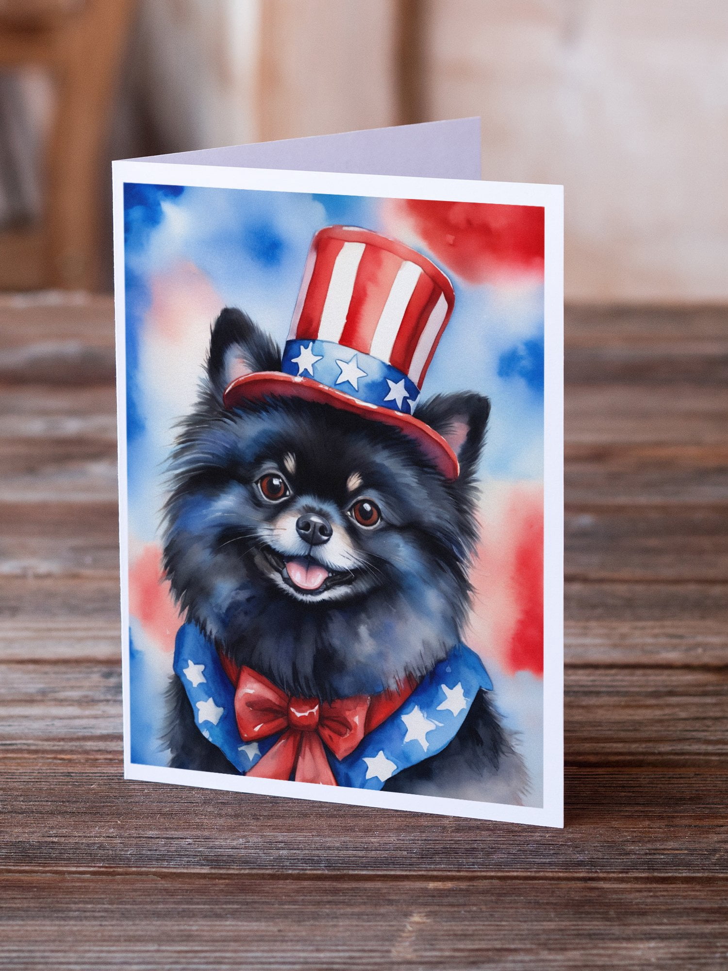 Pomeranian Patriotic American Greeting Cards Pack of 8 7 in x 5 in