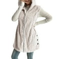 thumbnail image 6 of Women's Sleeveless Plush Vest, Mid Length Hooded Jacket with Zip Front, Soft Pile Fleece Outerwear, Embossed Pattern Casual Coat, Cozy Fall Winter Seasonal Layer Beige L, 6 of 9