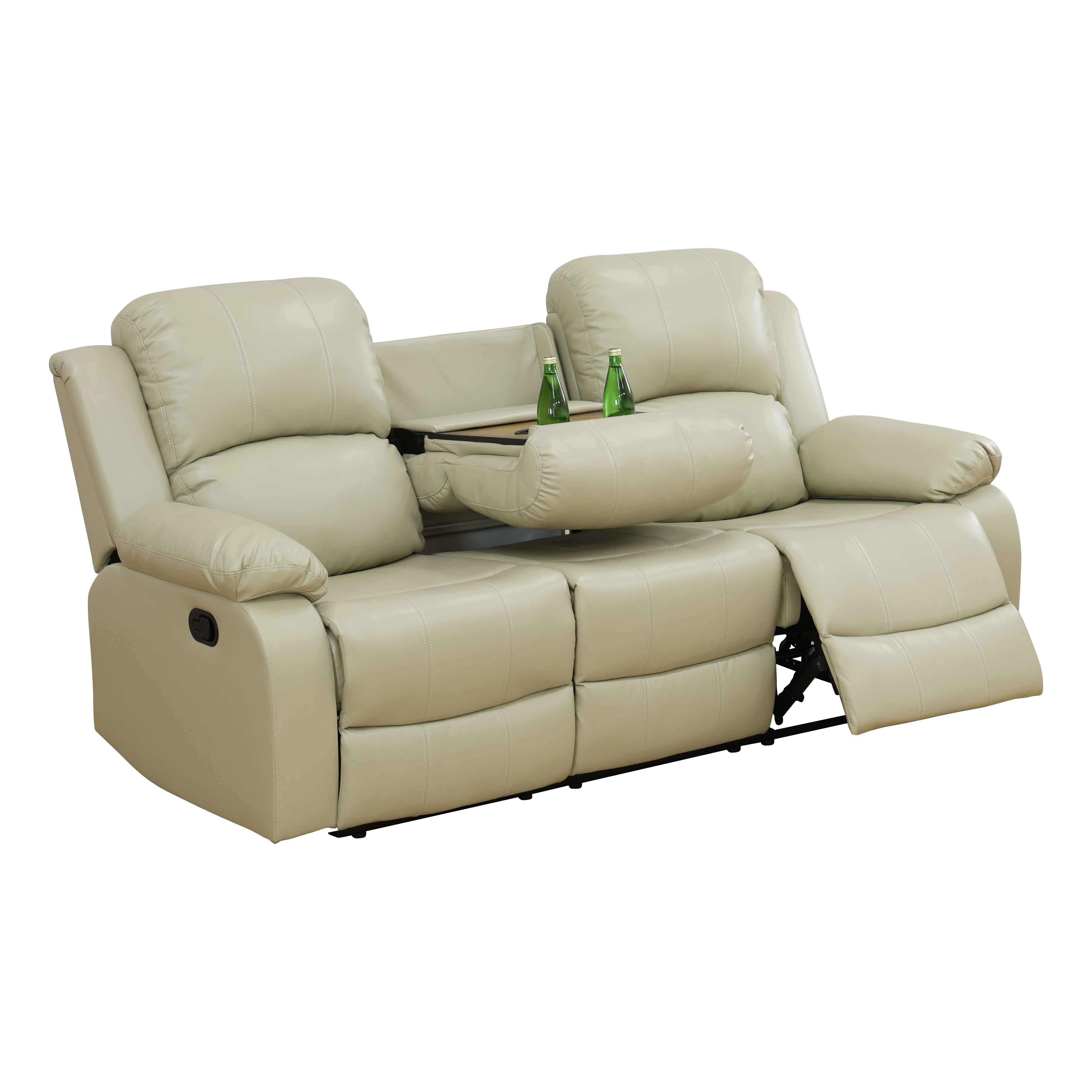 MAYEERTY Leather Recliner Sofa, 3-Seater Reclining Couch with Reversible Coffee Table, Adjustable Angle, for Living Room, Small Space