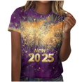 thumbnail image 1 of Camisetas Casuales de Mujer Año Nuevo Impreso Suéter de Manga Corta Cuello Redondo, Top de Moda para el Uso Diario, 1 of 4