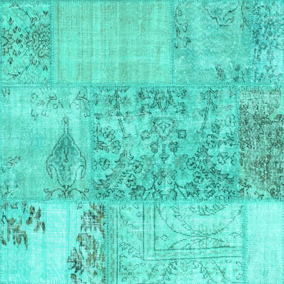 Ahgly Company Machine Washable Indoor Square Patchwork Turquoise Blue Transitional Area Rugs, 8' Square