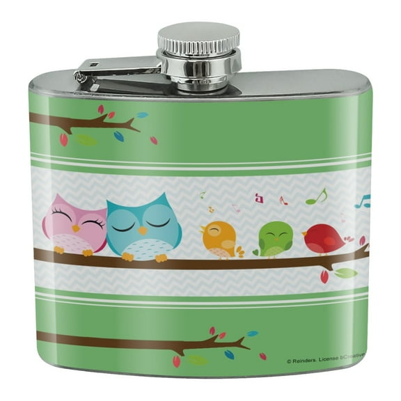Owl Musical Song Serenade Stainless Steel 5oz Hip Drink Kidney Flask