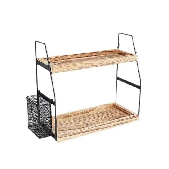 2-Tier Bathroom Organizer Countertop, Wood Bathroom Countertop Vanity Organizer