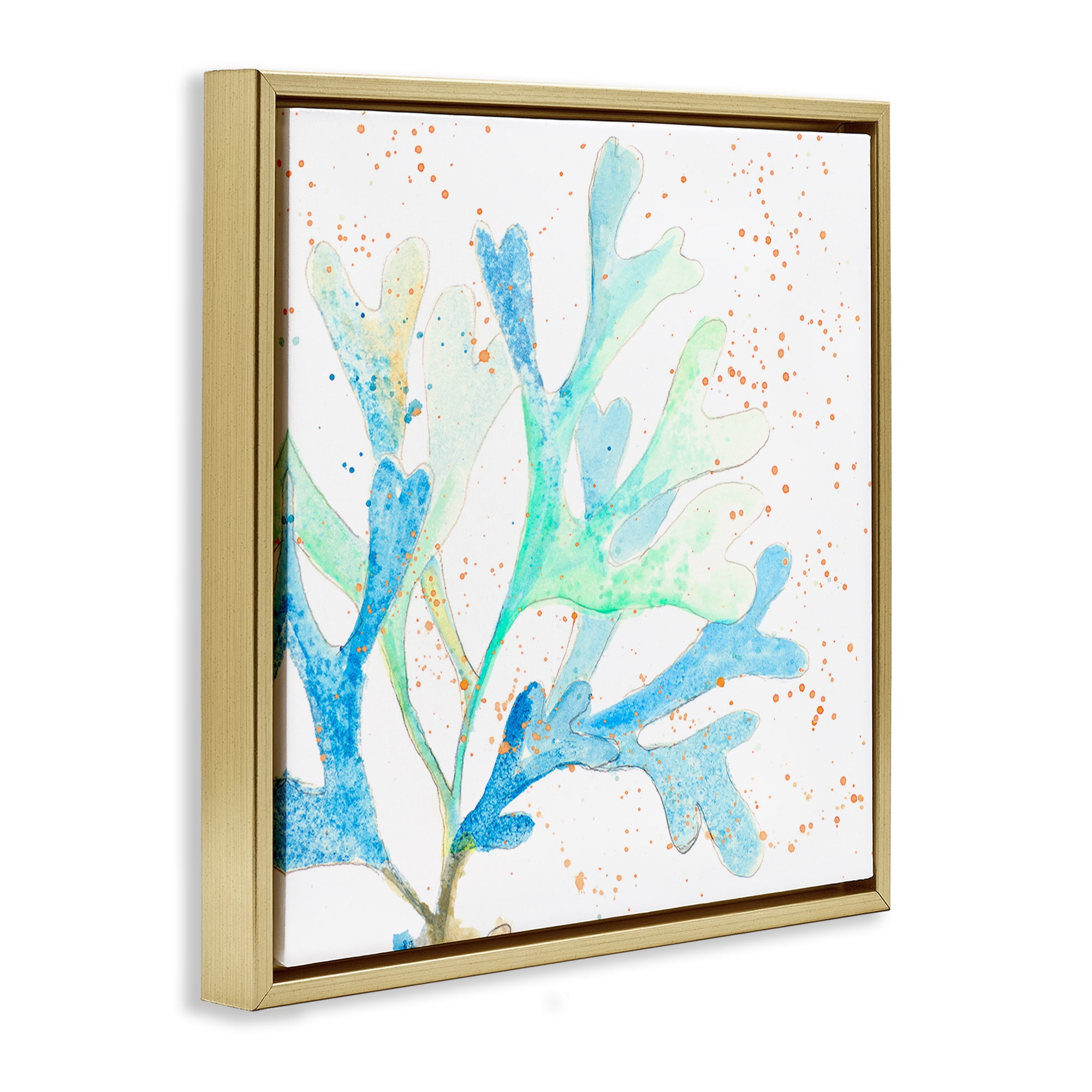 Stupell Industries Speckled Modern Coral Coastal Painting Gold Floater Framed Canvas Art Print Wall Art, 18 x 18