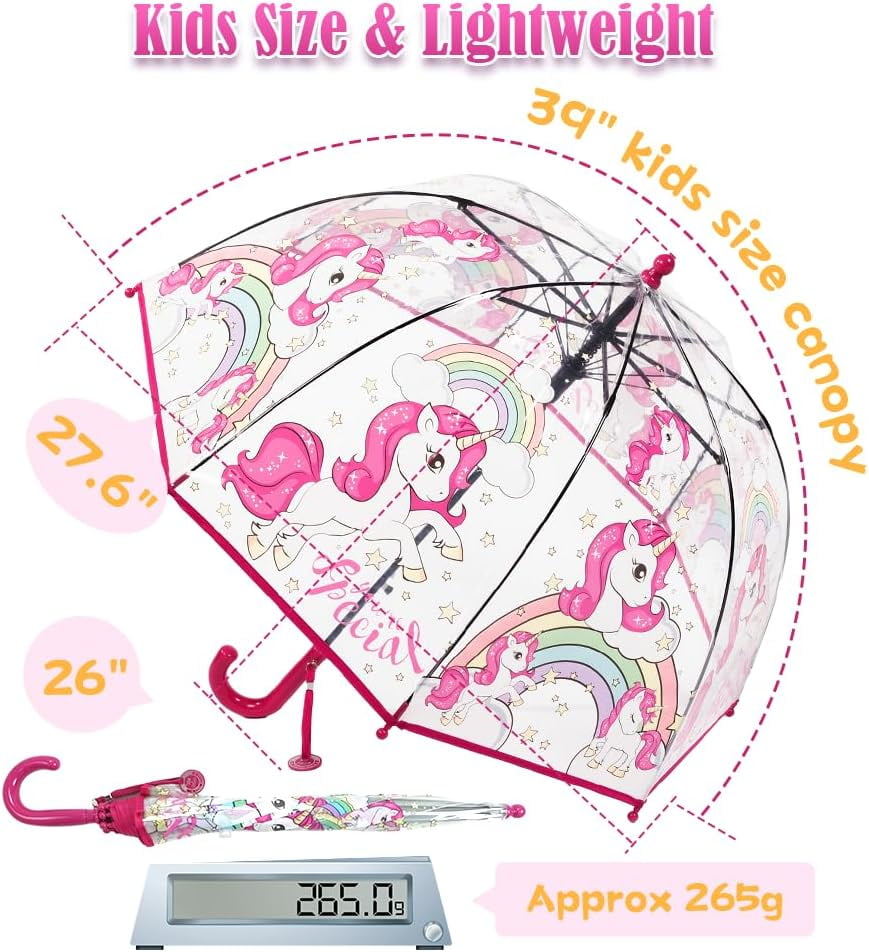 Kids Umbrella for Girls & Boys Toddler Childrens Clear Bubble Umbrella for Kids Small Durable Kids Umbrellas for Rain Outdoor