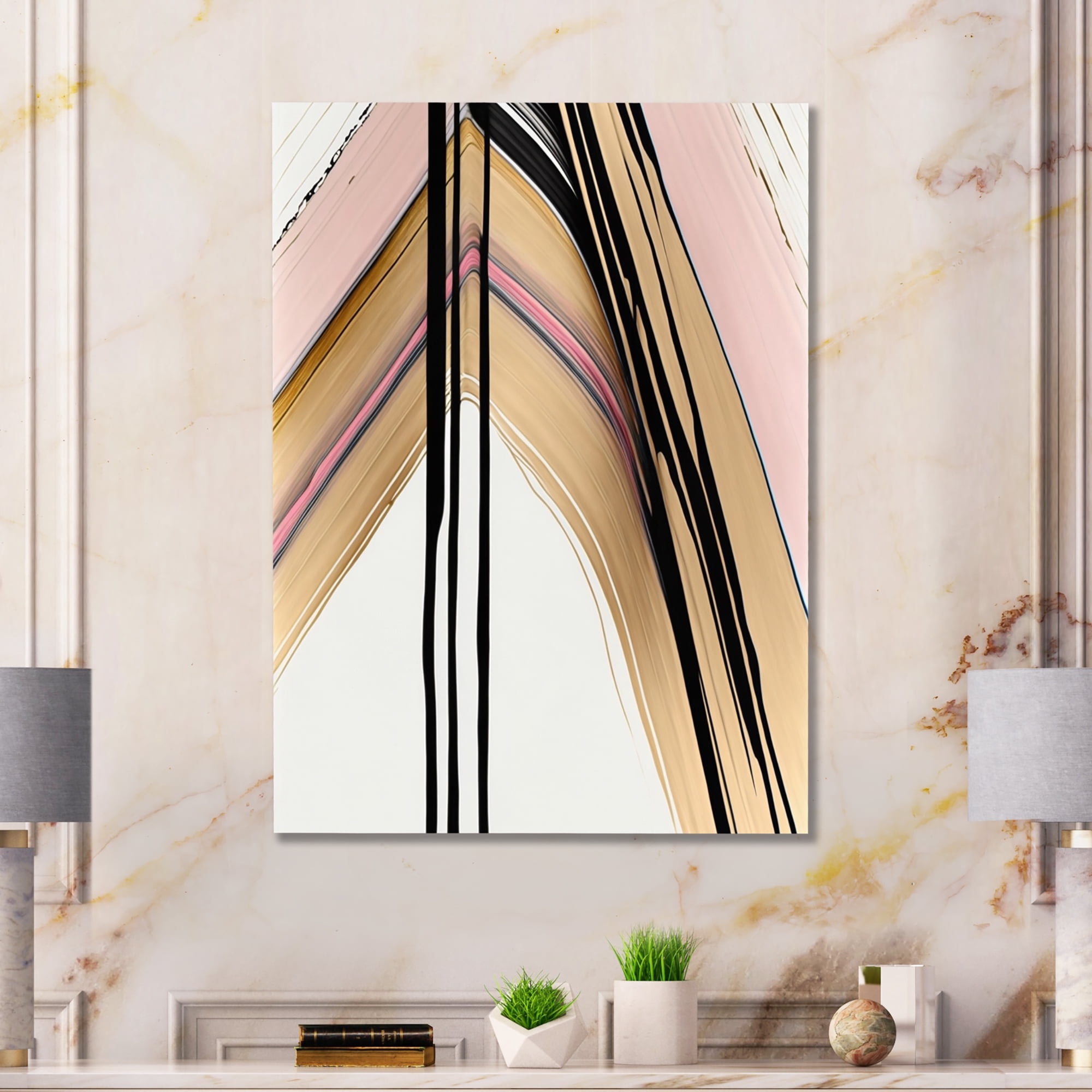 Designart Minimalism Pink And Gold Cubic Fusion IX Canvas Wall Art