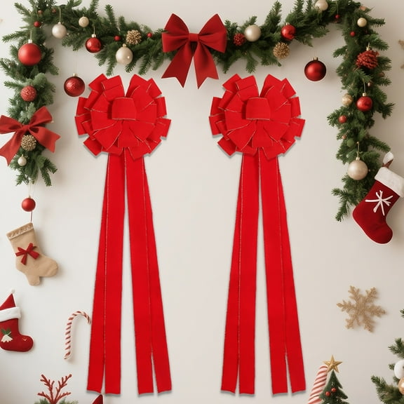 Dalrosia Extra Large Christmas Tree Topper Bow Bulk Red Velvet Ribbon with Golden Wire Christmas Wreath Bows for Xmas Winter Party Indoor Outdoor Supplies