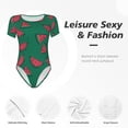 thumbnail image 4 of KLL Women 's Crew Neck Bodysuit Jumpsuits Watermelon Print Short onesies Stretch T Shirts, 4 of 7