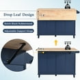 thumbnail image 4 of 3 Pieces Farmhouse Style Kitchen Island Set with 2 Dining Stools, Kitchen Island with Adjustable Shelf, 4 Drawers, 2-Door Cabinet, Towel Rack & Rubber Wood Tabletop, Blue, 4 of 7