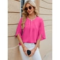 thumbnail image 5 of BadPiggies Women's Blouses Casual Summer Tops Dressy Pleated Scoop Neck 3/4 Sleeve Office Work Chiffon Shirts, 5 of 8