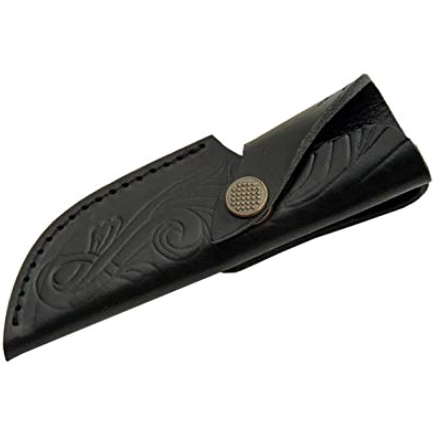 SANZ 8" Damascus Steel Utility Knife with Stag Handle and Leather Sheath, Brown, One Size, DM-1029
