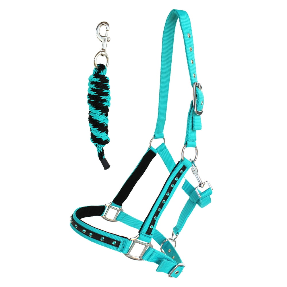 Nylon Horse HALTER Lead Rope Noseband Tack Teal Average Size 606122