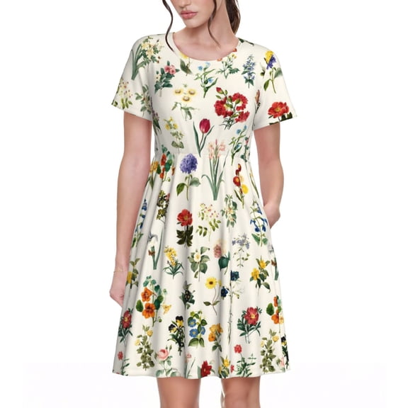 Vintage Flowers Dresses Short Sleeve Nightdresses for Women