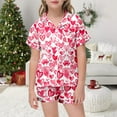 thumbnail image 2 of YUEHUA Girls Pajamas Silk PJS Set Pink Bow Satin Sleepwear Short Sleeve Jammies for Kids Valentine's Day Button-Down Nightwear size 7-14 Y, 2 of 4