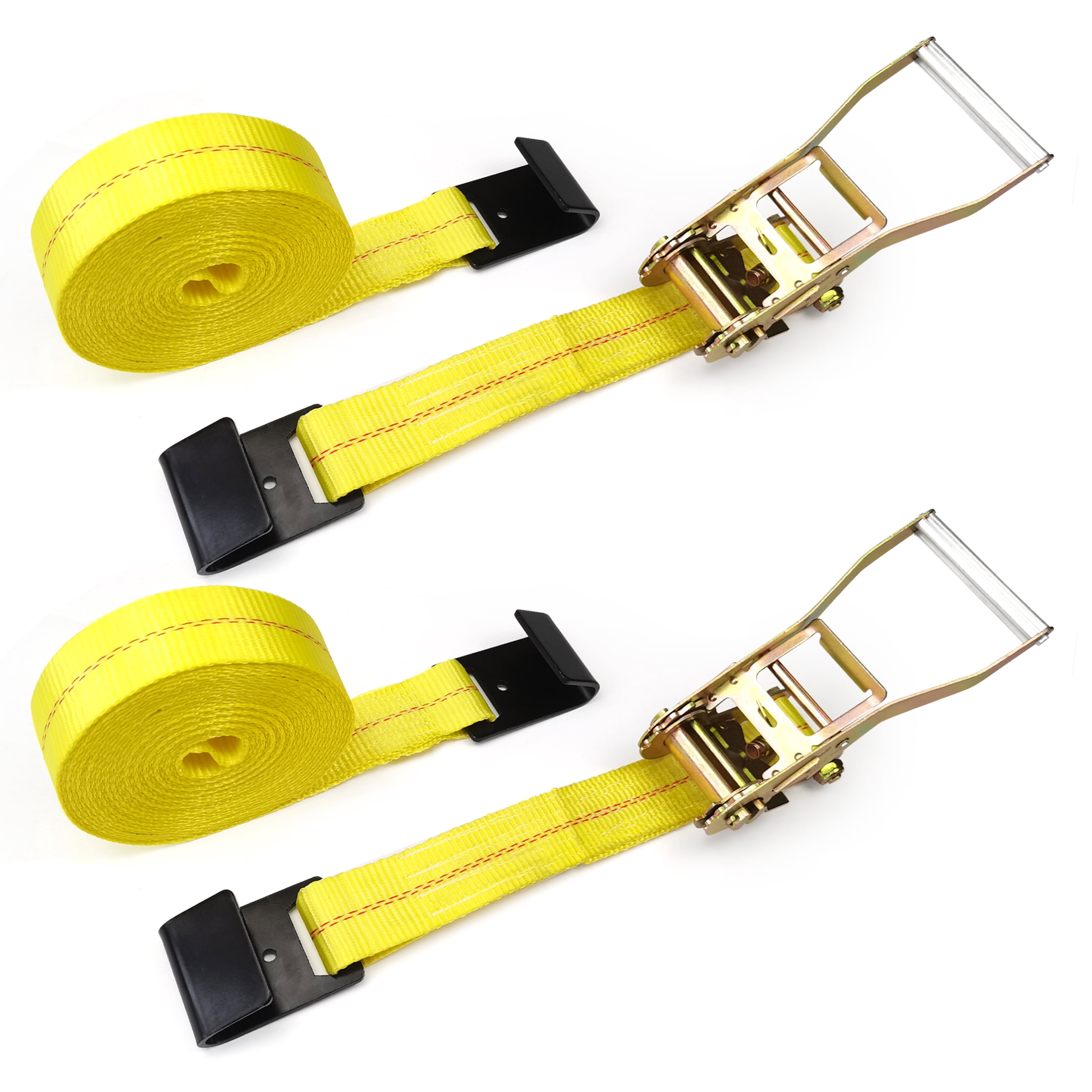 KJE Flat Hook Ratchet Straps 2 Pack, Heavy Duty 2" x 27' Tie Down Straps, 3,333 lb Working Load Limit, Weather Resistant Cargo Straps for Flatbed, Truck, Trailer, Pickup