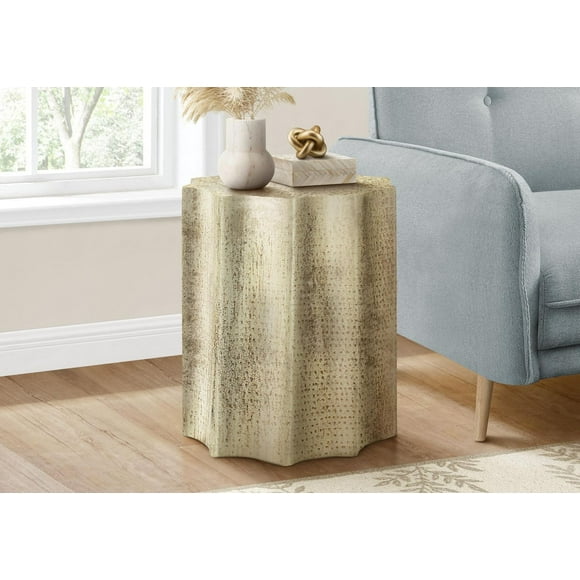 Monarch Specialties Accent Table, Drum, Side, End, Nightstand, Lamp, Living Room, Bedroom, Gold Metal, Contemporary, Modern