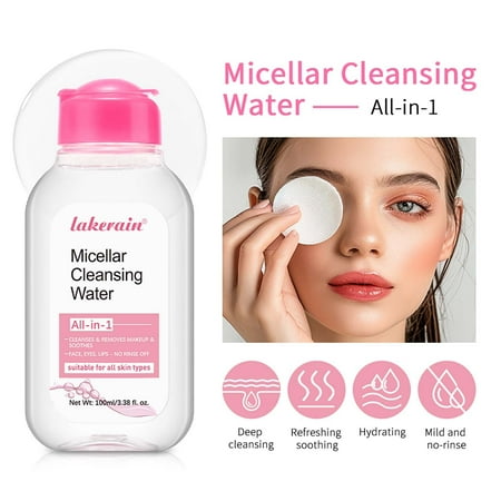 All-in-One Micellar Cleansing Water, Hydrating Facial Cleanser & Makeup Remover, Apply to Face, Eyes and Lips - No Rinse Off, Suitable for Sensitive Skin, Vegan, Cruelty Free