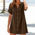 thumbnail image 2 of Feancey Womens Shirt Dress Mini Beach Vacation Dresses Summer Short Sleeve V Neck Button Down Dress Loose Fit Casual Boho Dresses Coffee M, 2 of 7