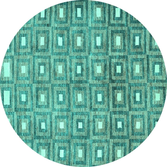 Ahgly Company Machine Washable Indoor Round Abstract Turquoise Blue Contemporary Area Rugs, 6' Round