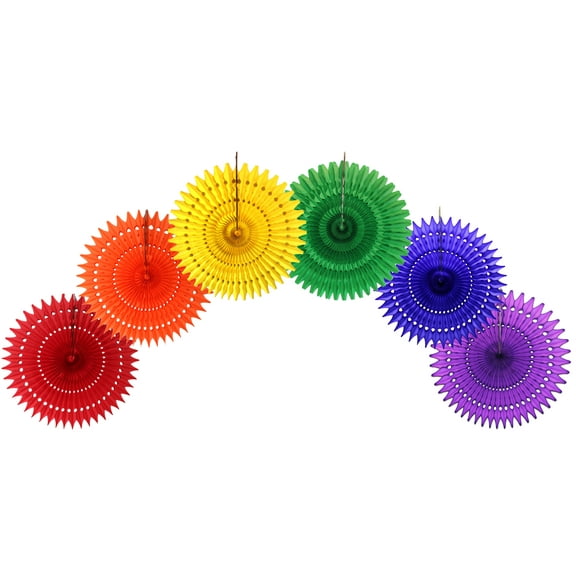 Devra Party Rainbow Themed 21 Inch Tissue Paper Fan Decorations, Set of 6