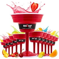 Reusable Red Plastic Stemmed Margarita Glasses, 15 oz, Drinkware Set of 12