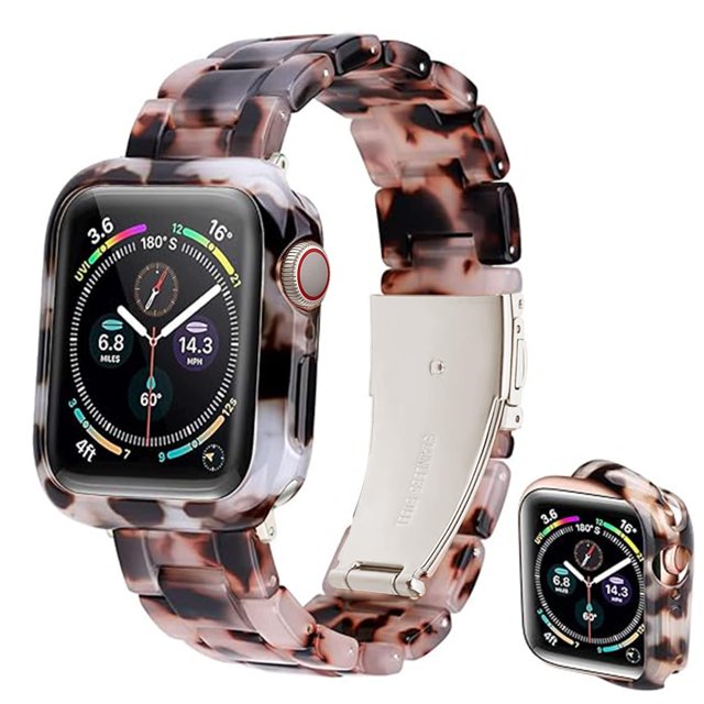 Omter Correa Con Estuche Compatible Con Apple Watch 41 Mm Mujeres Hombres Moda Pulsera De Resina Correa Pulsera Parachoques Para Iwatch Series 9/8/7 (Starlight Ivory Tortoise 41 Mm)