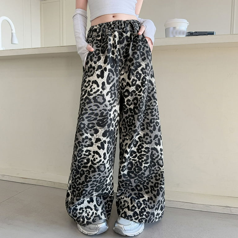 RUTAYY Girls Pants Casual Leopard Print Wide Leg Autumn