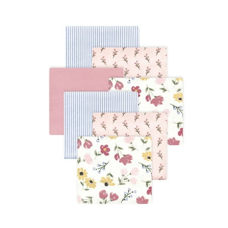 Little Treasure Hudson Baby Girls Cotton Poly Flannel Receiving Blankets 7-Pack, Pink Soft Painted Floral, 30x30 inches