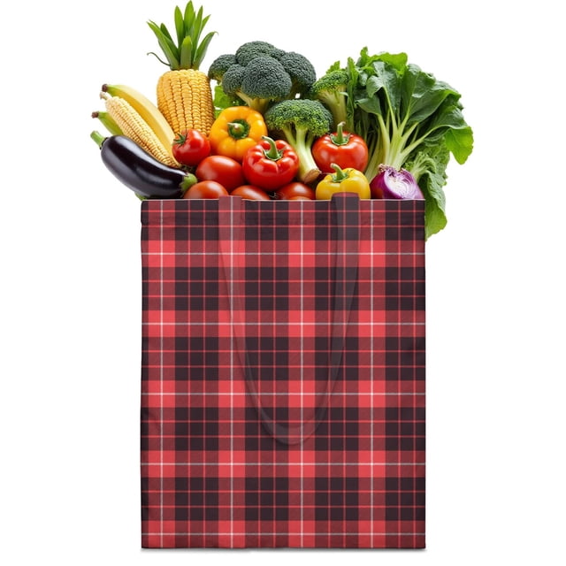 Retro Plaid Canvas Tote Bag Buffalo Checkered Pattern Vintage Style Geometric Design Rustic Aesthetic Cute Reusable Foldable Shopping Tote