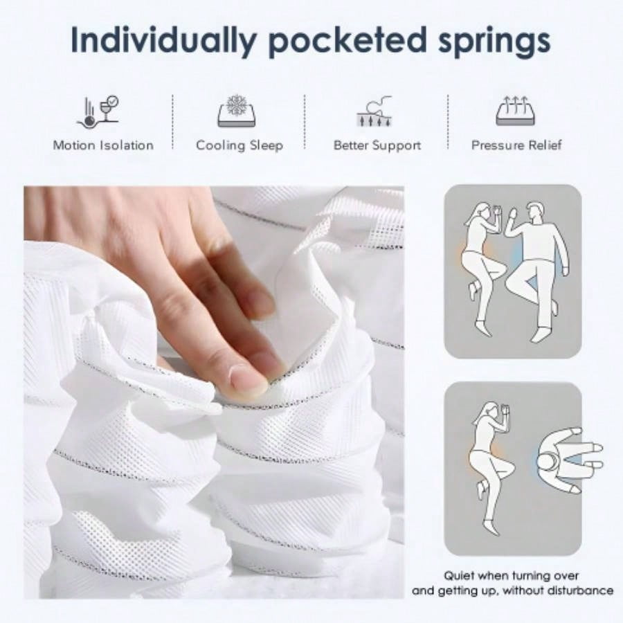 10 Inch King Size Hybrid Mattress, Individually Pocketed Innerspring, Medium Firm for Stable Support