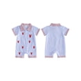 thumbnail image 2 of BemeyourBBs Newborn Baby Boy Girl Lobster Outfits Crayfish Crab Romper Infant Summer Clothes Stripe Print Embroidery Short Sleeve Lapel Button Down Jumpsuit, 2 of 9