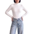 thumbnail image 2 of INSPIRE CHIC Womens' Sweater Splicing Knit Mock Neck False Two Piece Long Sleeves Fall Winter Slim Fit Ruffle Lace Trim Pullover Top Small White, 2 of 6