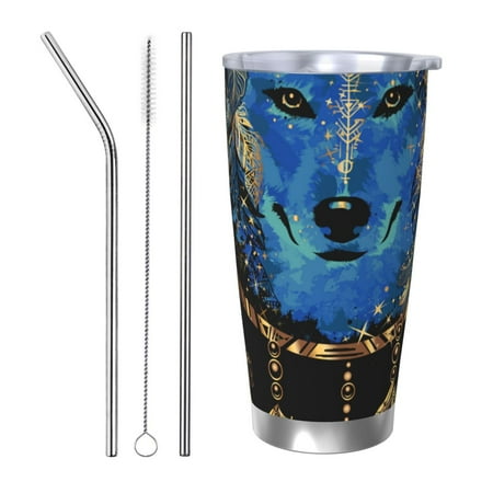 

Matuu Wolf Head And Dreamcatcher for 20oz Durable Thermal Cups Keep Drinks Cold and Hot Insulated Car Mug with Lid-Straw Three-piece Set