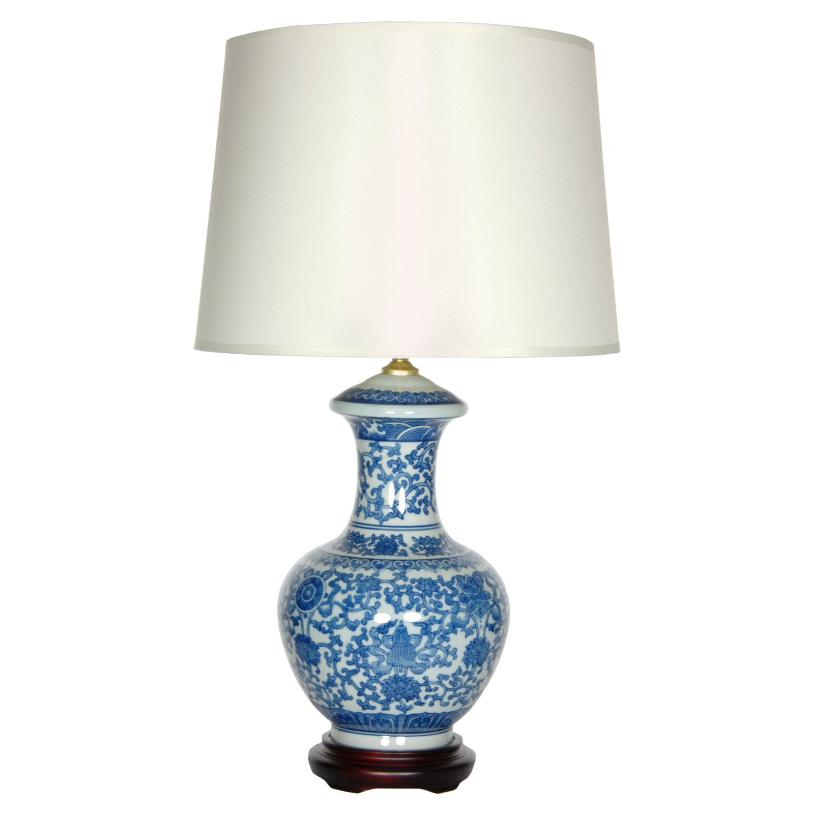 Oriental Furniture 24.5" Blue & White Porcelain Round Vase Lamp