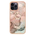 thumbnail image 2 of ELEHOLD Plating Rugged Case For iPhone 15 Pro Slim Marble Pattern Heavy Duty Shockproof Stand Cover, with Shiny Rotating Ring Stand, Rose Gold, 2 of 7