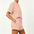 thumbnail image 4 of KIHOUT Women's Striped 2 Piece Outfit Short Sleeve Crew Neck Top and Drawstring Waist Shorts Set Casual Summer Tracksuit Loose Fit Stretchy Pajama Sets for Women Daily Wear Vacation, 4 of 6