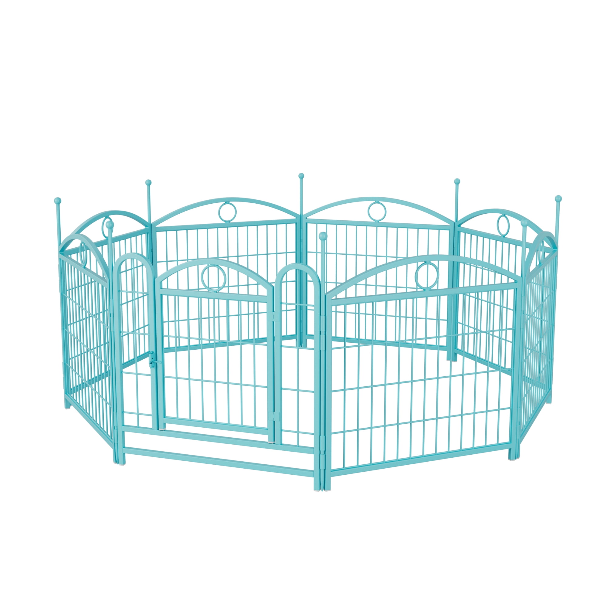 Jopath 24" 8 Panels Metal Dog Pen, Pet Dog Fence Outdoor Foldable Exercise Pen Heavy Duty Dog Fence Puppy Pen with Doors for Large Medium Small Dogs Blue