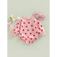 thumbnail image 2 of Wassery Infant Baby Girls Romper Letter/Heart Print Round Neck Long Sleeve Jumpsuits Spring Casual Bodysuits with Headband 0-24M, 2 of 8