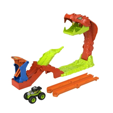 Hot Wheels Monster Trucks Snake Slam Takedown Playset with 1:64 Scale Bone Shaker Toy Vehicle