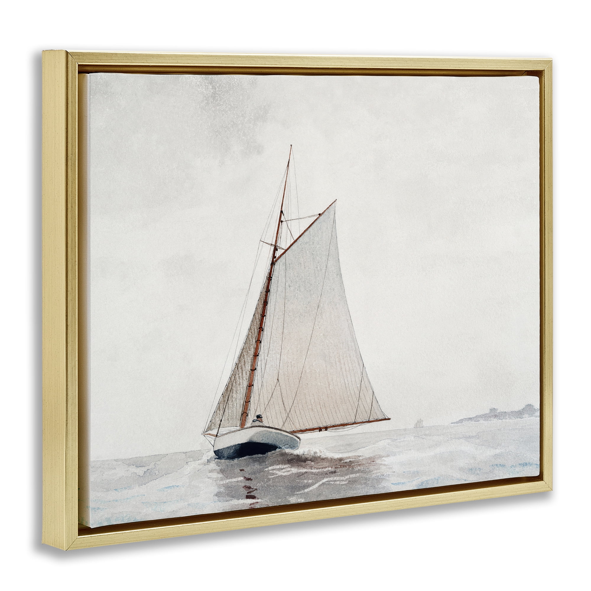 Stupell Industries Timeless Sea Vessel Transportation Painting Gold Floater Framed Canvas Art Print Wall Art, 31 x 25