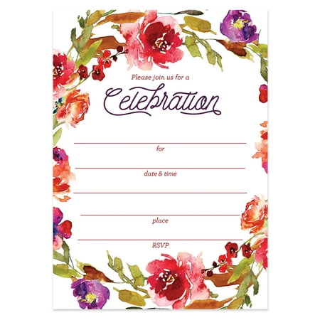 Rustic Fall Floral Invitations with Envelopes ( Pack of 25 ) Any Occasion Large 5x7
