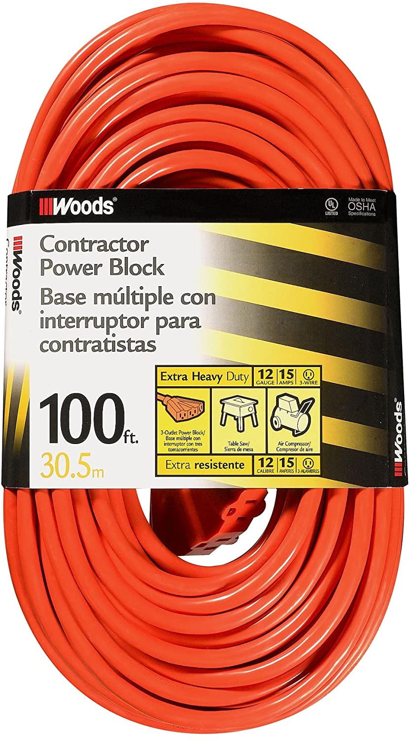 Woods 820 12/3 100Foot Outdoor MultiOutlet Extension Cord (Orange