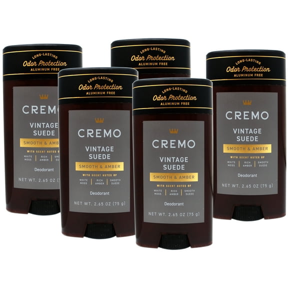 5 Pack - Cremo Vintage Suede Aluminum Free Deodorant for Men, Long- Lasting Odor Protection, 2.65 OZ