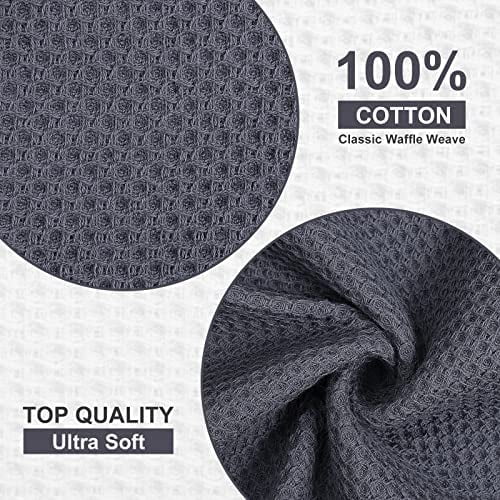 100% Cotton Waffle Weave Kitchen Towels, 13 x 28 Inches Super Absorbent and Machine Washable Dish Towels for Drying Dishes, 4-Packs, Dark Grey