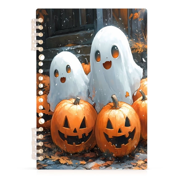 Cute Ghosts Play with Pumpkin Notebooks 1-subject Journal 60 Sheets A5 College Ruled Paper Detachable Ring 8.3"x5.7"
