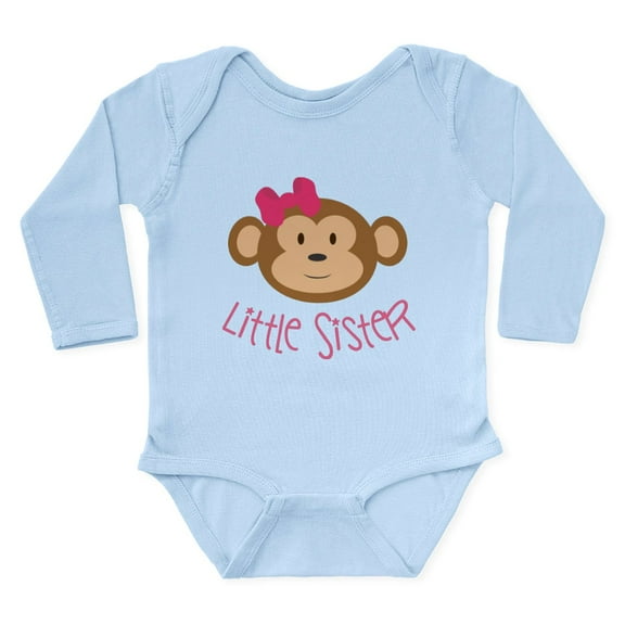 CafePress - Little Sister Monkey Long Sleeve Infant Body Suit - Long Sleeve Cotton Baby Bodysuit