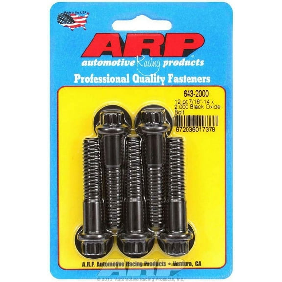 ARP 643-2000 Black Oxide 7-16-14 RH Thread 2.000 UHL 12-Point Bolt with 7/16 Socket and Washer (Set of 5)